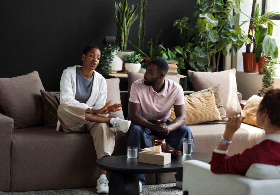 Marriage problems young Black couple in Reno having serious discussion about relationship issues